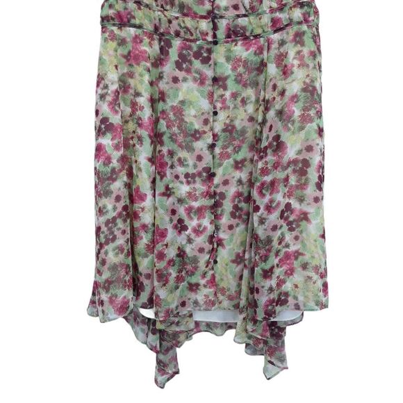 Elle Cottagecore Boho Peasant SharkBite Hem Floral Midi Dress Green Pink Sz 1X - Picture 5 of 10